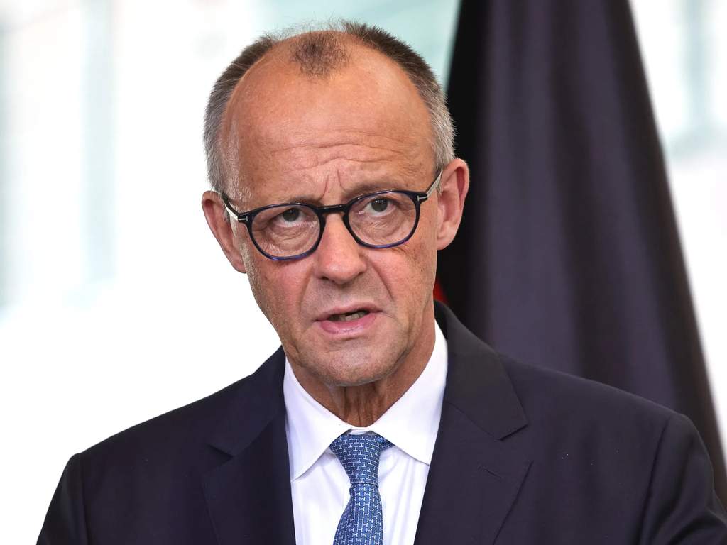 Le chancelier allemand Friedrich Merz lors d'une conférence de presse.