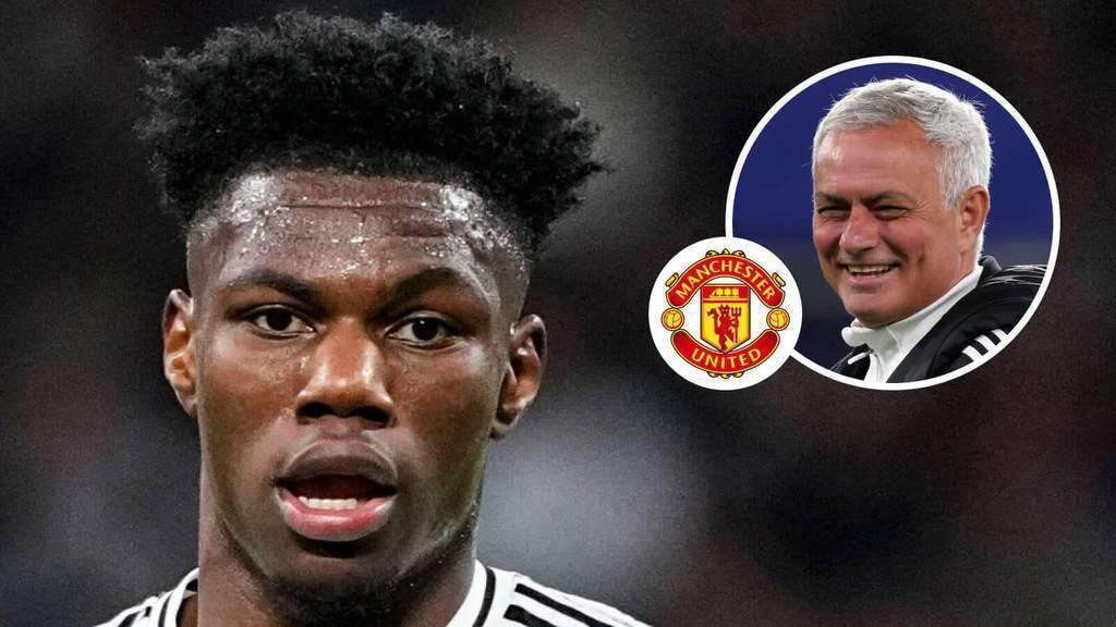 José Mourinho et Aurélien Tchouaméni lors d'un entraînement avec le Real Madrid