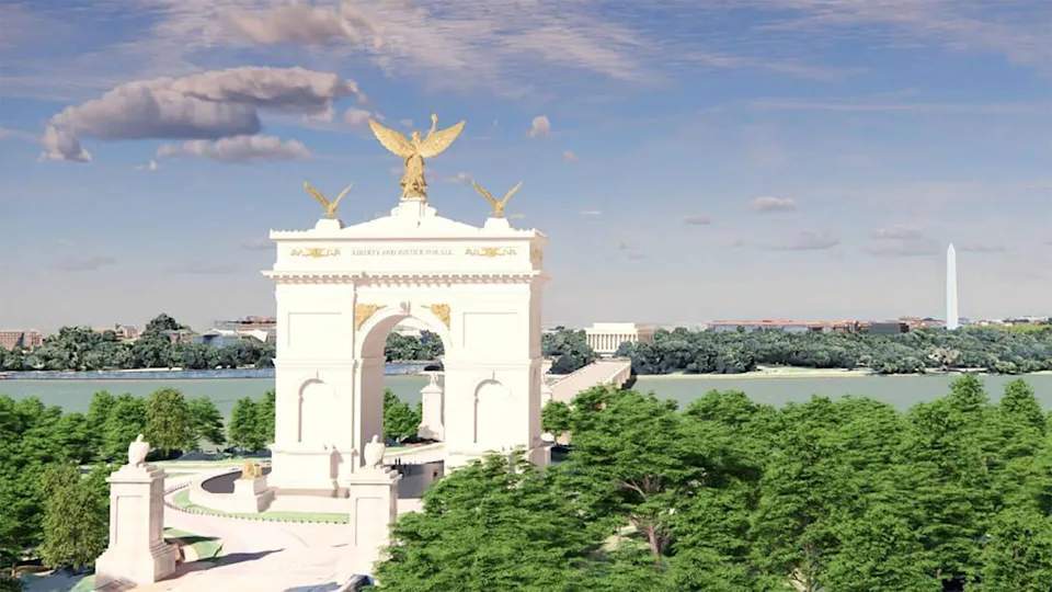 Projet de l'arc de triomphe monumental de Donald Trump à l'entrée du cimetière d'Arlington