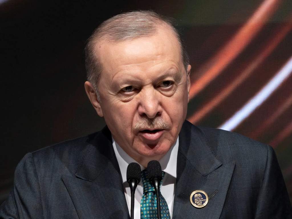 Le président turc Recep Tayyip Erdogan lors d'une conférence de presse.
